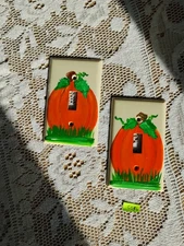 2 Hand Painted Orange And Green pumpkin Single Switch Light Switch Cover #CS56