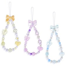 Beaded Phone Charm Lanyard Wrist Strap Cute Bow Butterfly Love Heart Flower B...