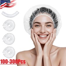 300Pcs Disposable One-off Hotel Home Shower Bathing Clear Hair Elastic Caps Hats