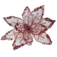 Christmas Glitter Poinsettia Decoration 20cm with Clip - Pink