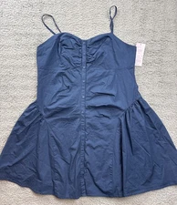 Wild Fable Dress Womens Large Blue Button Front Poplin Mini A-Line Sleeveless