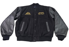 Bomber Varsity Jacket Wool Leather Men M Blac...