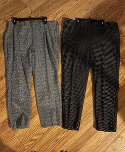 2 Pr Talbot Chatham Ankle Pants Black W/ White Side Zip Stretch Comfort  Sz  16