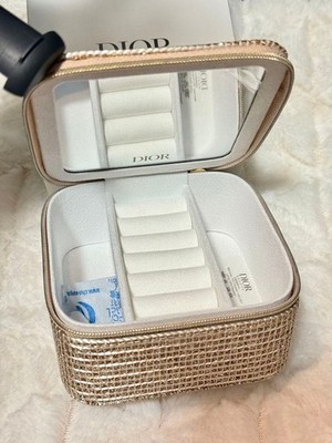 Christian Dior Accessory Jewelry Case Pouch Gold Logo w/Box 
