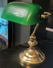 Vintage Style Brass Bankers Desk Lamp With Green Glass Shade Fully Working 15"