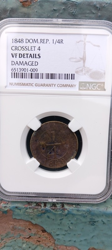 Dom. Rep. 1/4 Coin 1848 Crosslet NGC Famosa Y Escasa.🇩🇴🇩🇴🇩🇴🇩🇴