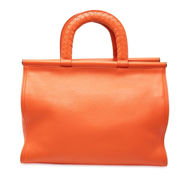 Bottega Veneta Intrecciato Leather Handbag Orange Women Used Authentic