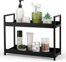 Bathroom Counter Organizer Vanity Storage Countertop Shelf Large Black  2 Tier