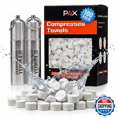 Prepared4X Compressed Towel Tablets - 100 Bamboo Camping Toilet Paper Tablets