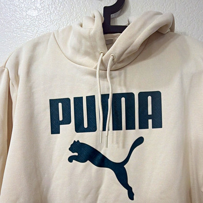 PUMA Better Essentials Beige Logo Pullover Hoodie Fleece Men's XL