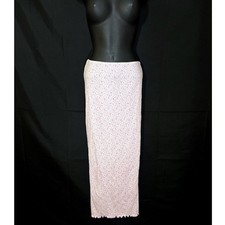 M Coquette Dainty Pink Floral Maxi Skirt Stretch Ribbed Lettuce Hem Cottagecore