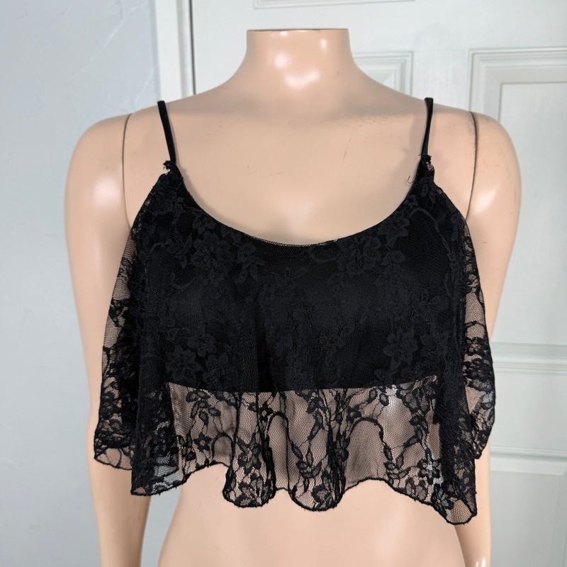 Vintage Y2K Lovely Women's Shirt M Lace Floral Sheer Nylon Crop Top P3-12