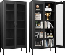 Cofar 73"Metal Storage Cabinet Display Cabinet With 4 Adjustable Shelves For Bar