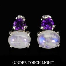 925 Sterling Silver Earrings Oval Moonstone 9x7mm Amethyst Gemstone Jewelry