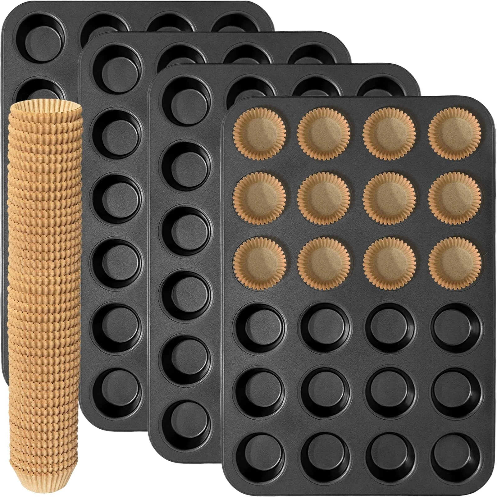 ATZNZIK 4 Pack Mini Muffin Pan with 1000 Mini Cupcake Liners, Mini Cupcake Pa...