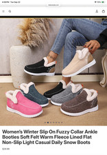 Women  s Winter Slip On Fuzzy Collar Ankle Booties Soft Felt Warm Fleece Lined Fl