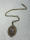VTG Gold Tone Victorian Revival Style Necklace Natural Stone Costume Jewelry
