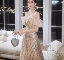 Women's Evening Dress Party Show Preside Dress Wedding Off Shoulder Puffy Skirt