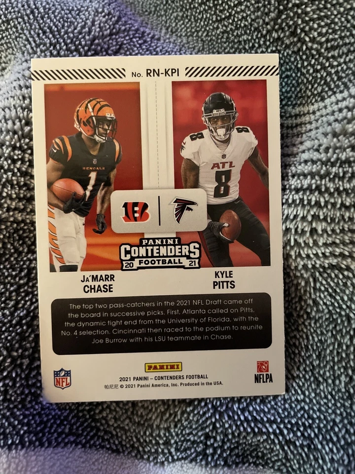 2021 Panini Contenders Ja'marr Chase Kyle Pitts Rookie Round 1 Numbers #RN-KPI - Image 2 of 2