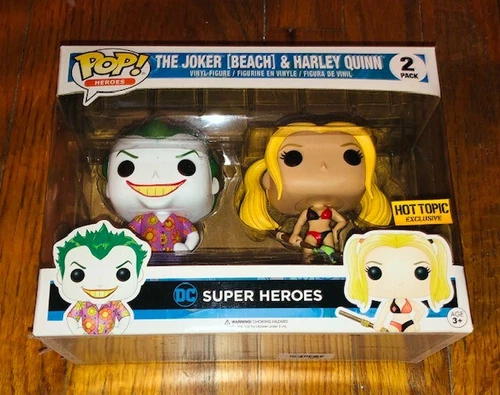 New Funko Pop DC Comics Hero 2-Pack Beach Joker Harley Quinn Hot Topic Exclusive