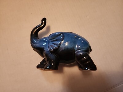 Porcelain Blue Elephant Trunk up Vintage Figurine
