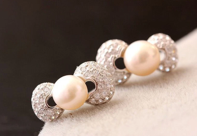 B06 Orecchini Eleganti Spina Con Bianca Acqua Dolce Perla Argento Sterling 925 - Immagine 2 di 4