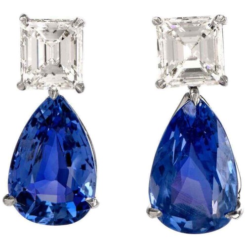 Lab Created Princess Cut White & Pear Cut Blue Stone Women Handmade ...