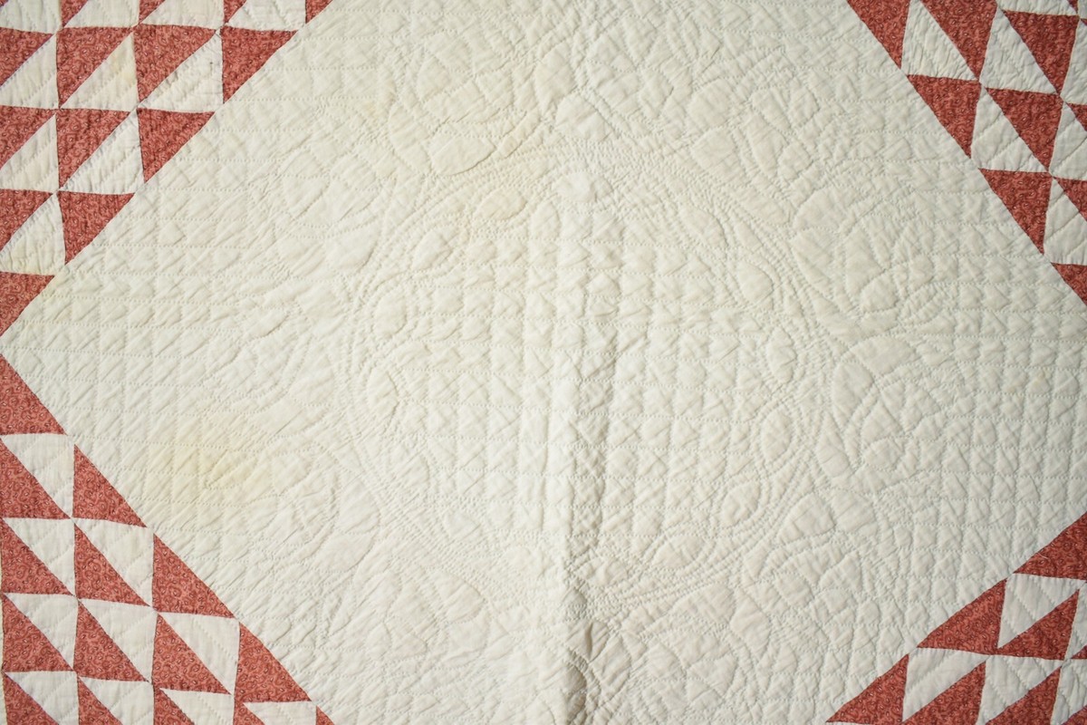 1880's Vintage Sawtooth Diamond in a Square Antique Quilt, Nice