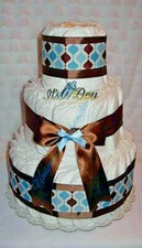 L K...Blue and Brown Boy Diaper Cake Baby Shower Centerpiece