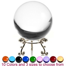Crystal Ball Sphere for Feng Shui, Meditation, Decor, with Silver Flower Stand