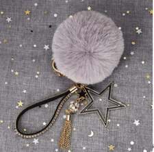 Pompom Keychain Puff Ball Key Ring Faux Fur Pom Pom Key Ring with Tassel and Sta