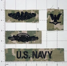 USN AOR2 US Navy Tape, Expeditionary, Submarine Badge & E4 3rd CPO Parka Rank Z2
