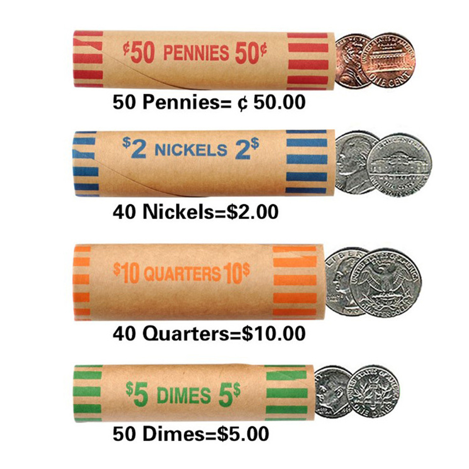 Bank Coin Wrappers Laundry Assorted Colorcoded for Quarters Pennies