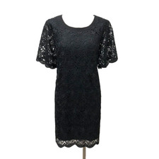 Mika & Gali Eyelet Lace A Line Dress Womens Large Black Knee Length Party Formal