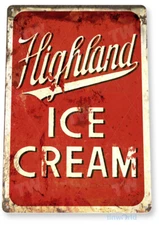 TIN SIGN Highland Rustic Retro Ice Cream Shop Parlor Store Sign Kitchen C304