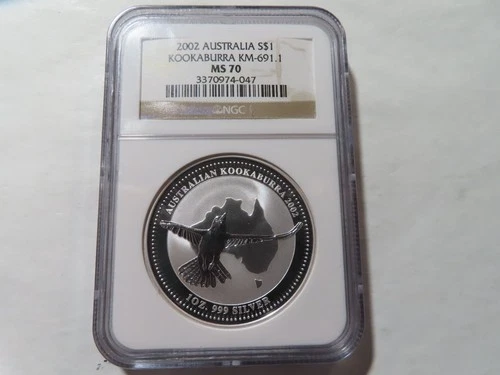 Q76 Australia 2002 SILVER 1oz Dollar "Kookaburra" NGC MS-70