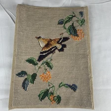 VTG Finished Needlepoint  & Cross-stitch Bird 8.5 x 11.5" Unframed 1960's-70's