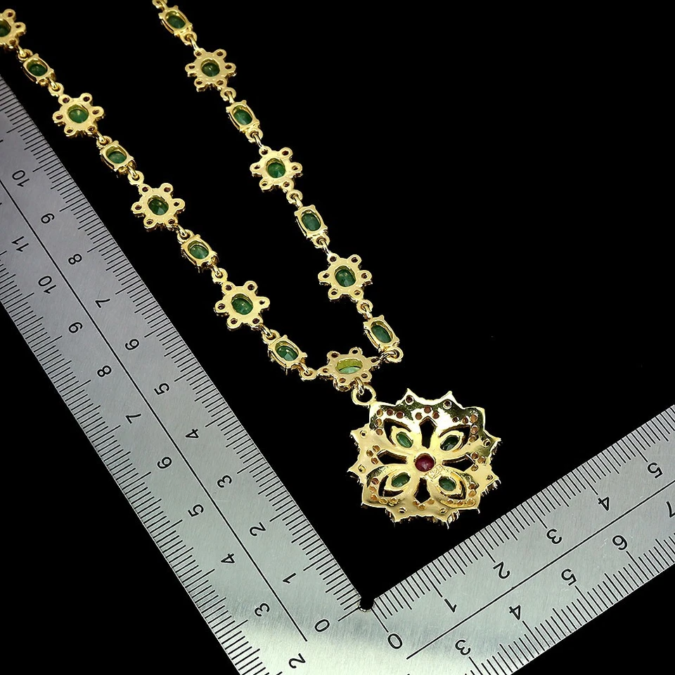 925 Argento Sterling Collana Ovale Smeraldo 6x4mm Rubino Fiore Gemma Gioielli 18 - Immagine 3 di 4