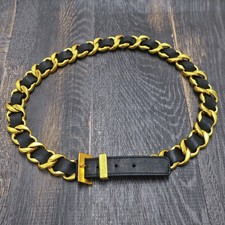 CHANEL Gold Plated Black Leather Buckle Vintage Chain Belt 1174c Rise-on