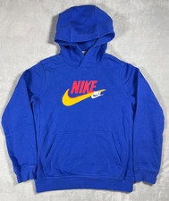 Nike Hoodie Unisex Kids L Blue Pullover Swoosh Logo Fleece Youth Streetwear