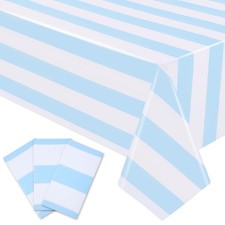 3 Packs Vertical Light Blue and White Striped Tablecloths 54 x 108 Inch Dispo...