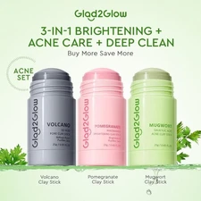 Glad2Glow Clay Mask Sticks Face Mask Bundle – Pomegranate + Mugwort + Volcano