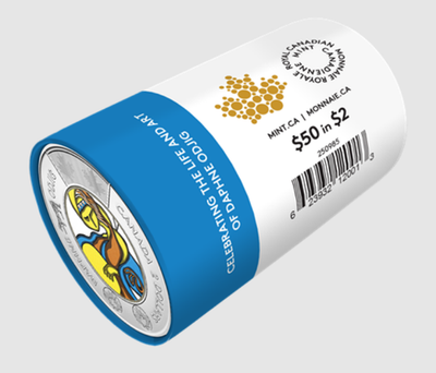 2025 Canada Toonie roll Daphne Odjig - 25 x $2 coloured coins in