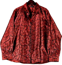 Barry Wang Mens Silk Iridescent Paisley Button Up Shirt Long Sleeve Size XL NWOT