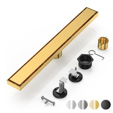 Linear Shower Drain 32" AISI 304 Stainless Steel Linear Drain, Brushed Gold...