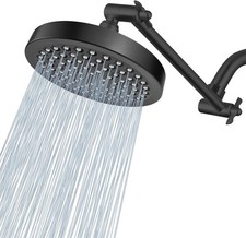Rain Shower Head with Extension Arm - High Pressure Rainfall Matte Black Round