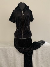 BCBGMAXAZRIA Track Suit Size L Black Velour Rhinestones Full Zip Women  s NWT