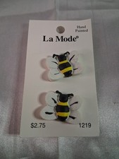 Vintage La Mode Bee Buttons Hand Painted New