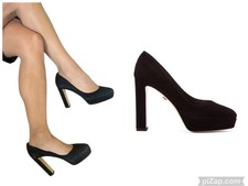 Diane Von Furstenberg DVF Michelle Platform Block Heel Pumps Black Suede 8 Italy