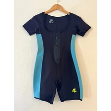 NonEcho Full Shaper Sauna Sweat Body Suit M Blue Neoprene Short Sleeve Zip Up